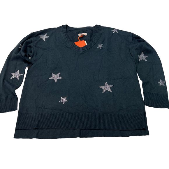 Knox Rose Sweater Star Long Sleeve V Neck Sweater Top Woman’s Size Large NWT - Picture 6 of 10